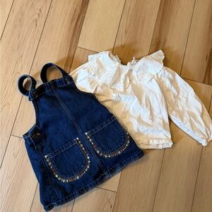 Zara 3T Outfit - Overall Dress and Peter Pan Collar Shirt